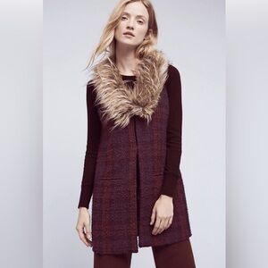 Anthropologie Sanctuary Yannah Plaid Vest Tweed Faux Fur Collar